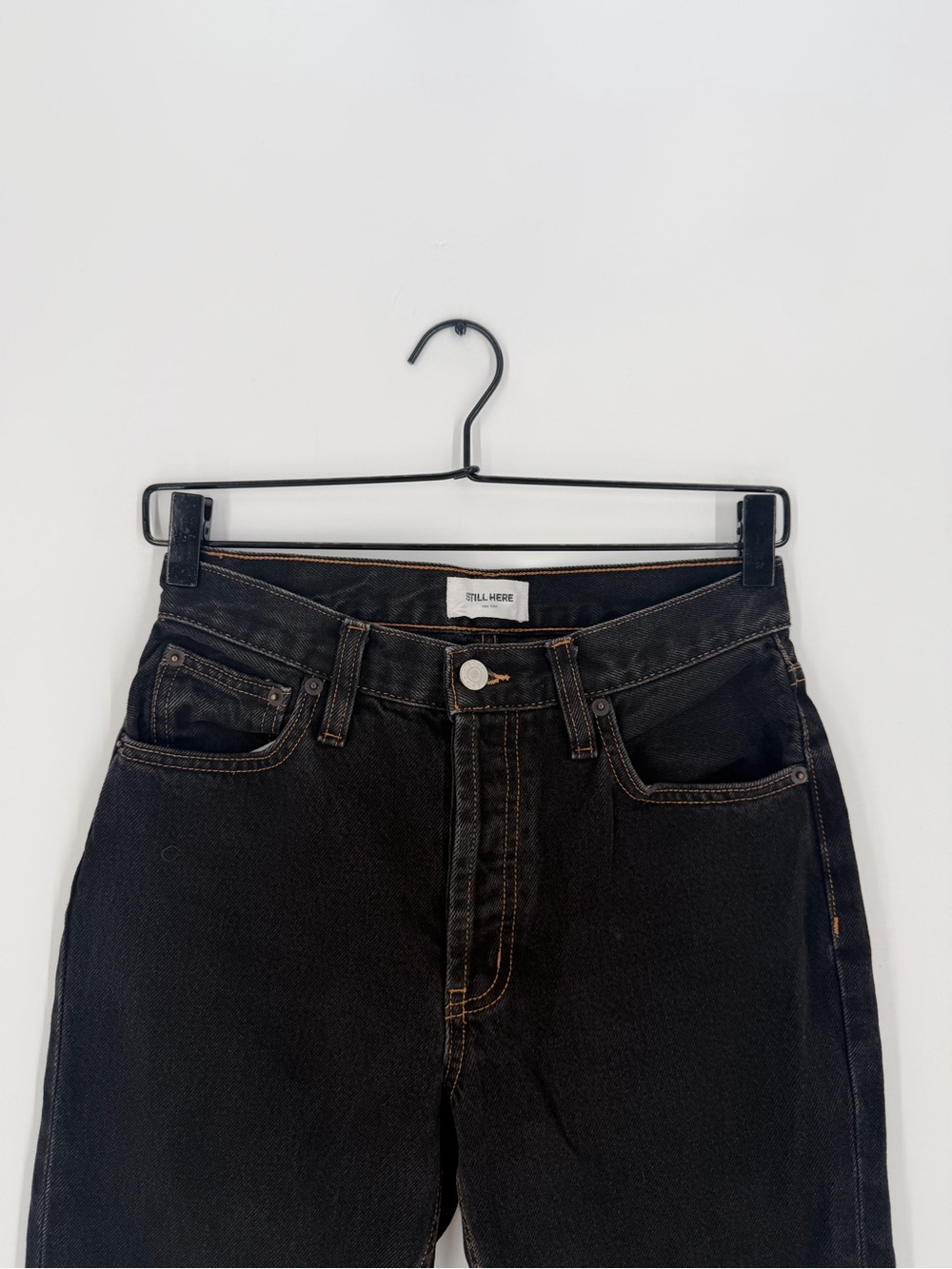 Still Here Tate High Rise Tapered Leg Wedgie Fit Jeans In Washed Black